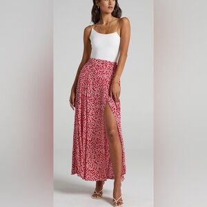 WRAP THIGH SPLIT MAXI SKIRT IN RED FLORAL